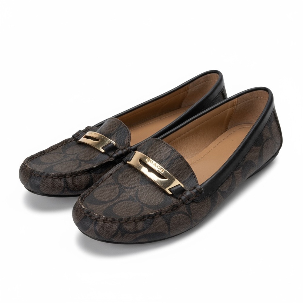 COACH Women's Olympia Pebble Grain Flat Slip On Loafers, Leather Brown 7.5 B - Picture 2 of 10